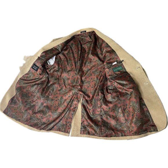 Lauren Ralph Lauren Blazer Men 42 L Brown Corduroy Elbow Patch Paisley Lining - Picture 3 of 9